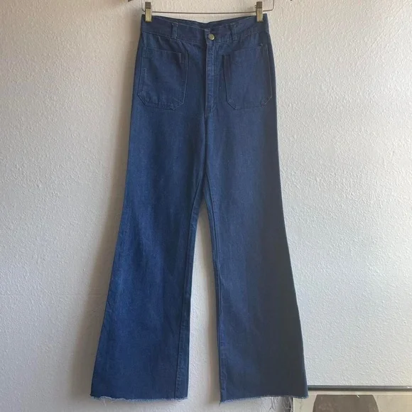 Vintage 1970s Denim Cotton Bell Bottom Seafares - Picture 2 of 9